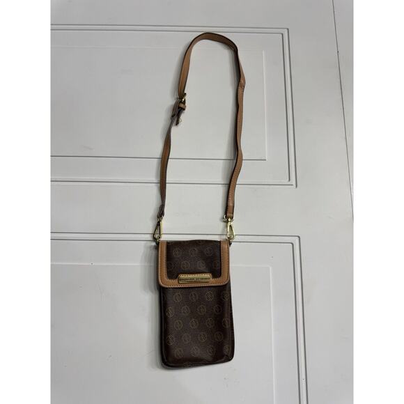Adrienne Vittadini Crossbody Brown Phone Holder Wallet Card ID Slot - Picture 1 of 6